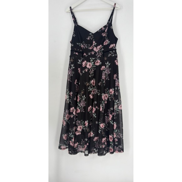 Torrid Floral Mesh Bustier Midi Dress Black Pink Flowers Plus Size 0 - Picture 5 of 10